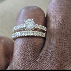 Macy's Women Bridal Set Engagemeng Ring  Sz 8 New Cubic Sterling Silver New